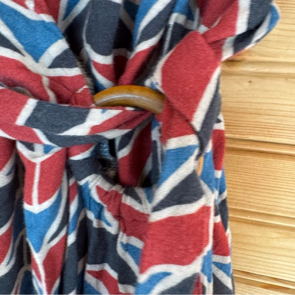 Free People Maxi Dress Wrap Siren Red Blue Geo Linen Blend Women's Size XS - Picture 4 of 7